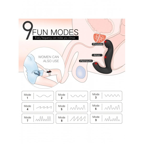 pm6 9-pattern vibration double motor 30° wave-motion prostate massager