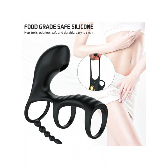 pr12 cock ring 10 modes vibration remote control clitoral sucking couple sex toy