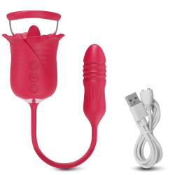 rose tongue 3 in 1 vibrating & sucking vibrator stimulator with thrusting dildo